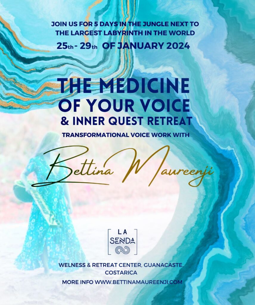 Join us for 5 days in the jungle next to the largest labyrinth in the world. The medicine of your voice & inner quest retreat A transformational voice work with Bettina Maureenji 25th - 29th, January, 2024